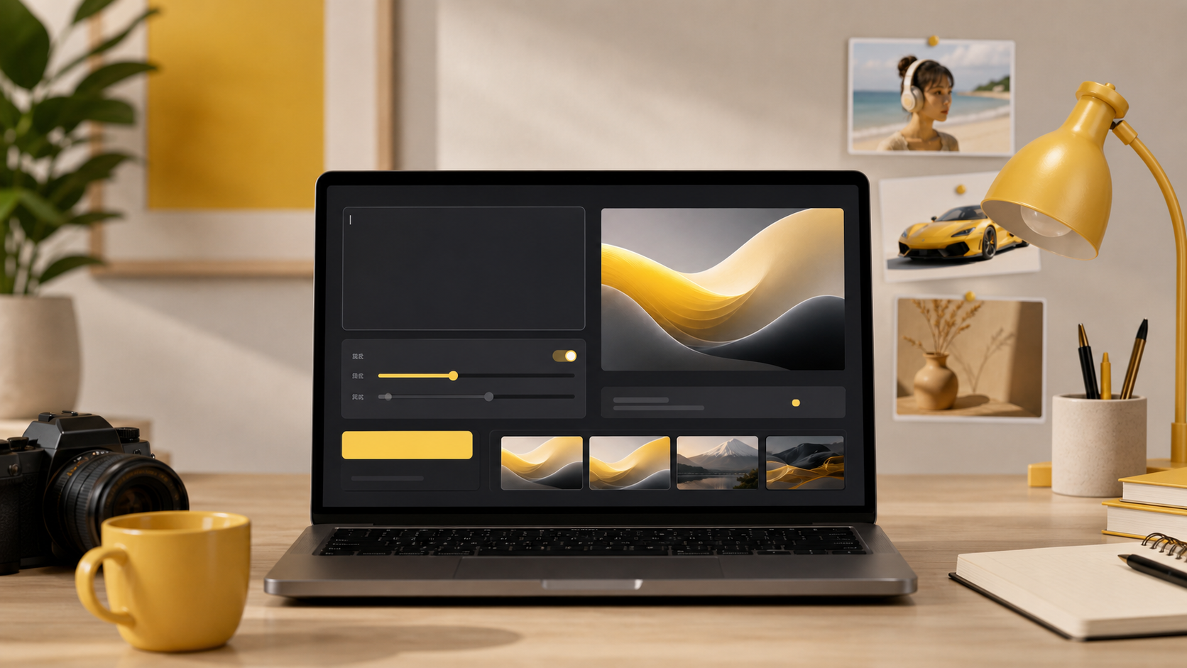 Nano Banana prompt-to-image workspace with a prompt panel, preview image, controls, and generated thumbnails